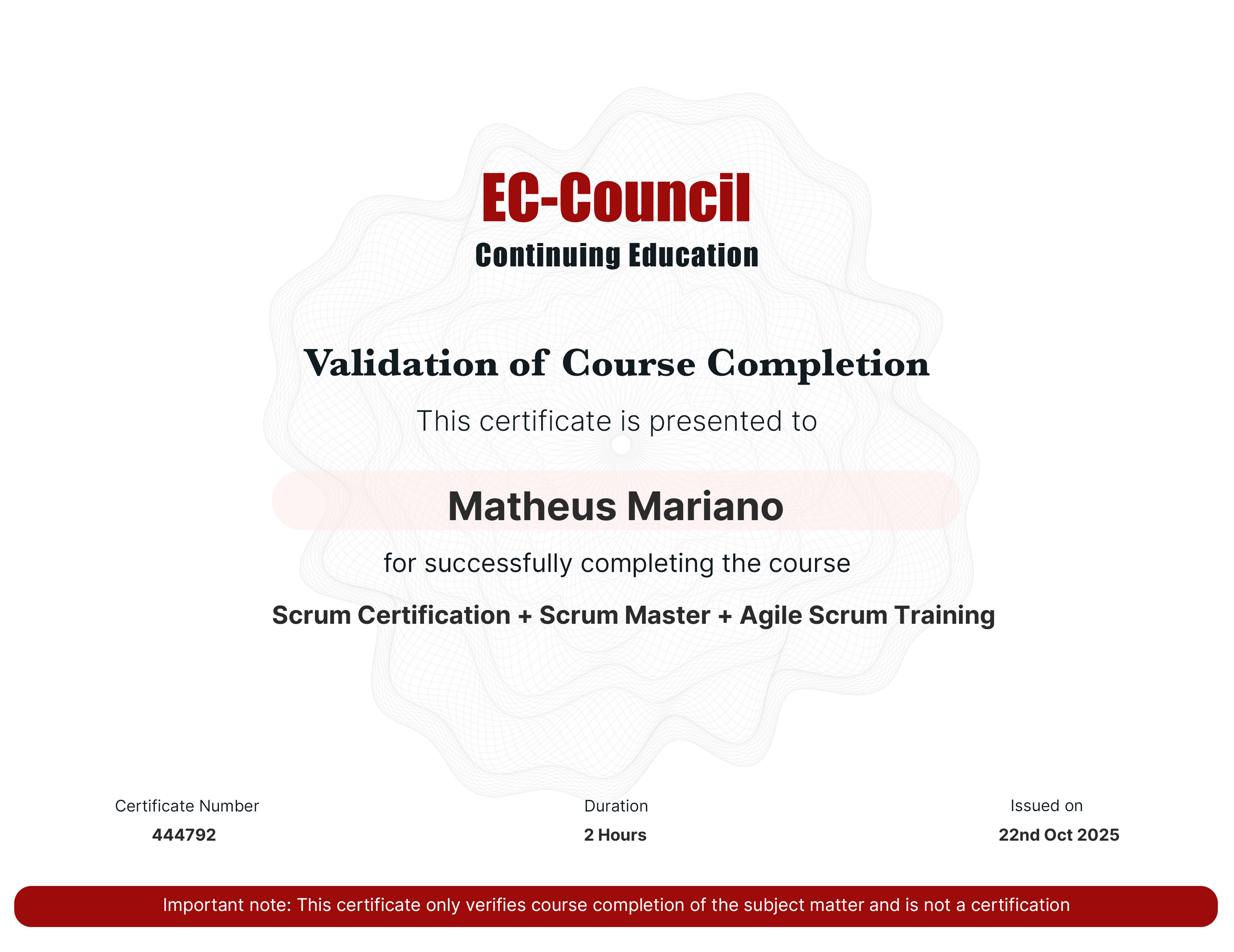 Certificado em Scrum Master pela ECCouncil.